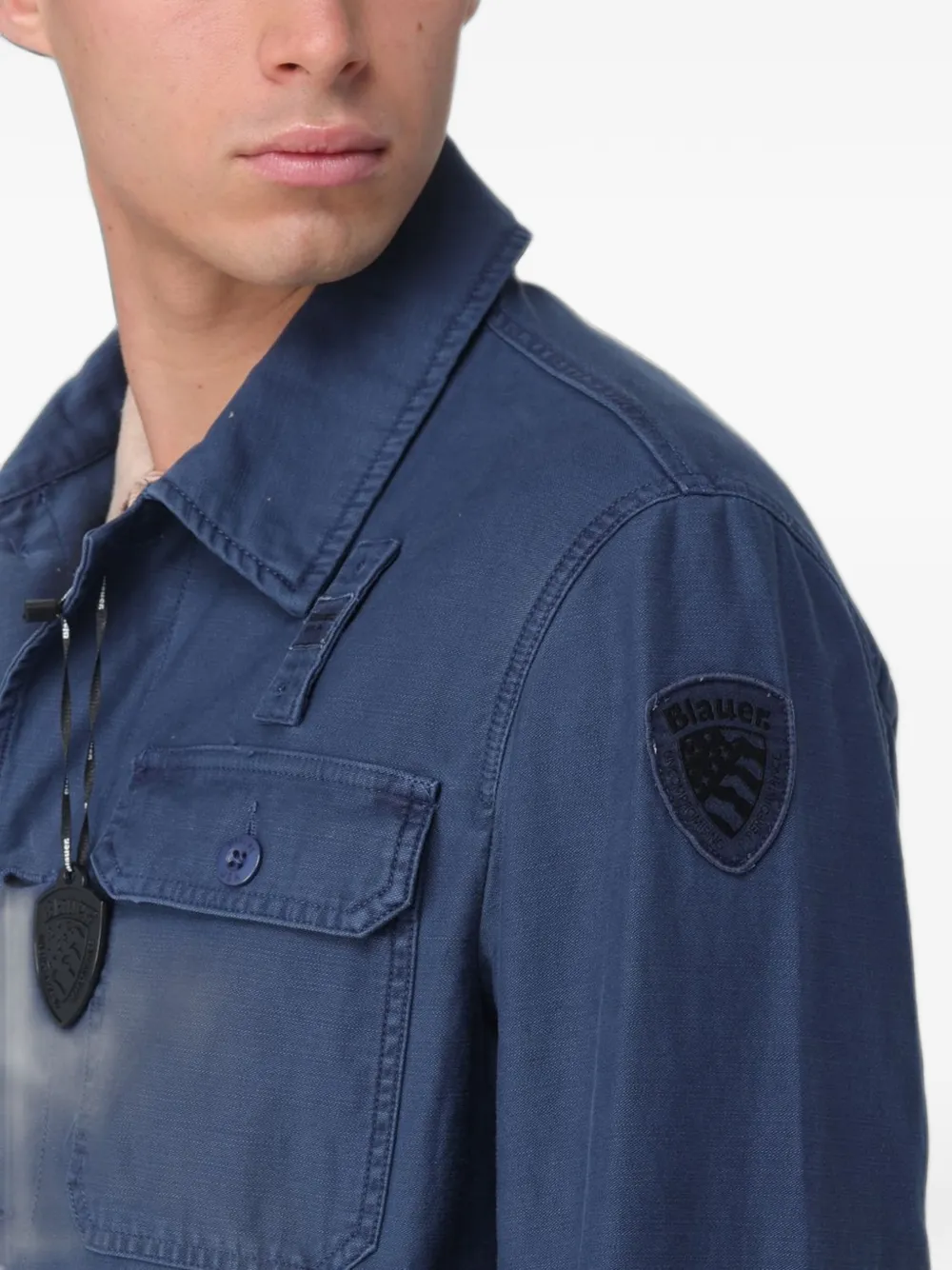 Blauer cotton-canvas jacket Blauw
