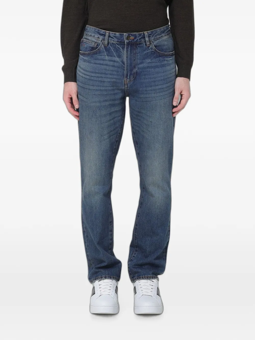 Emporio Armani whiskering-effect slim-cut jeans - Blu