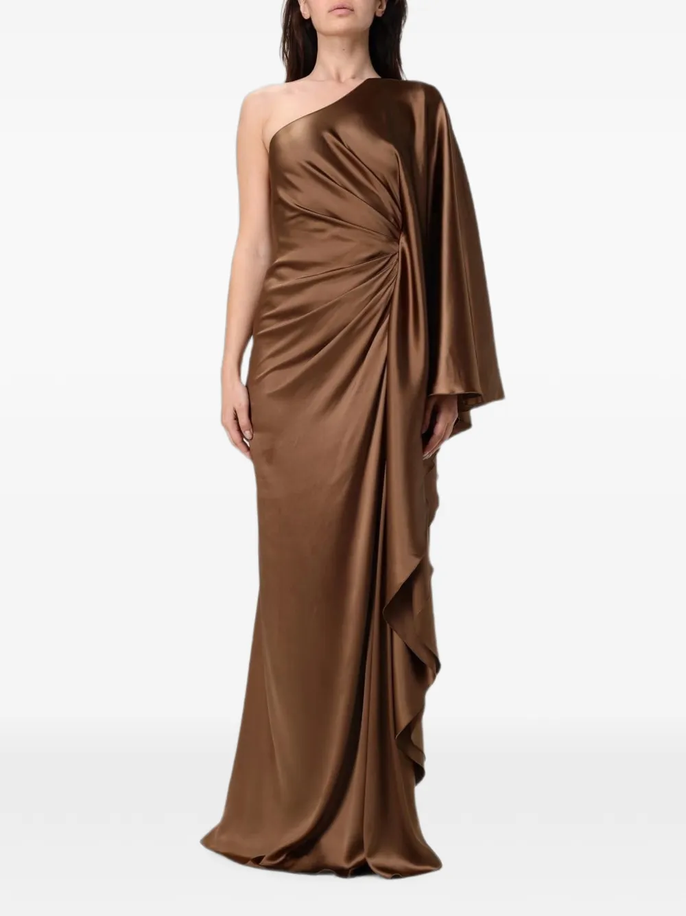 Mônot one-shoulder satin gown - Brown