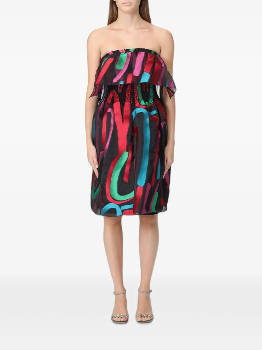 Emporio Armani abstract-pattern bustier mini dress - Nero