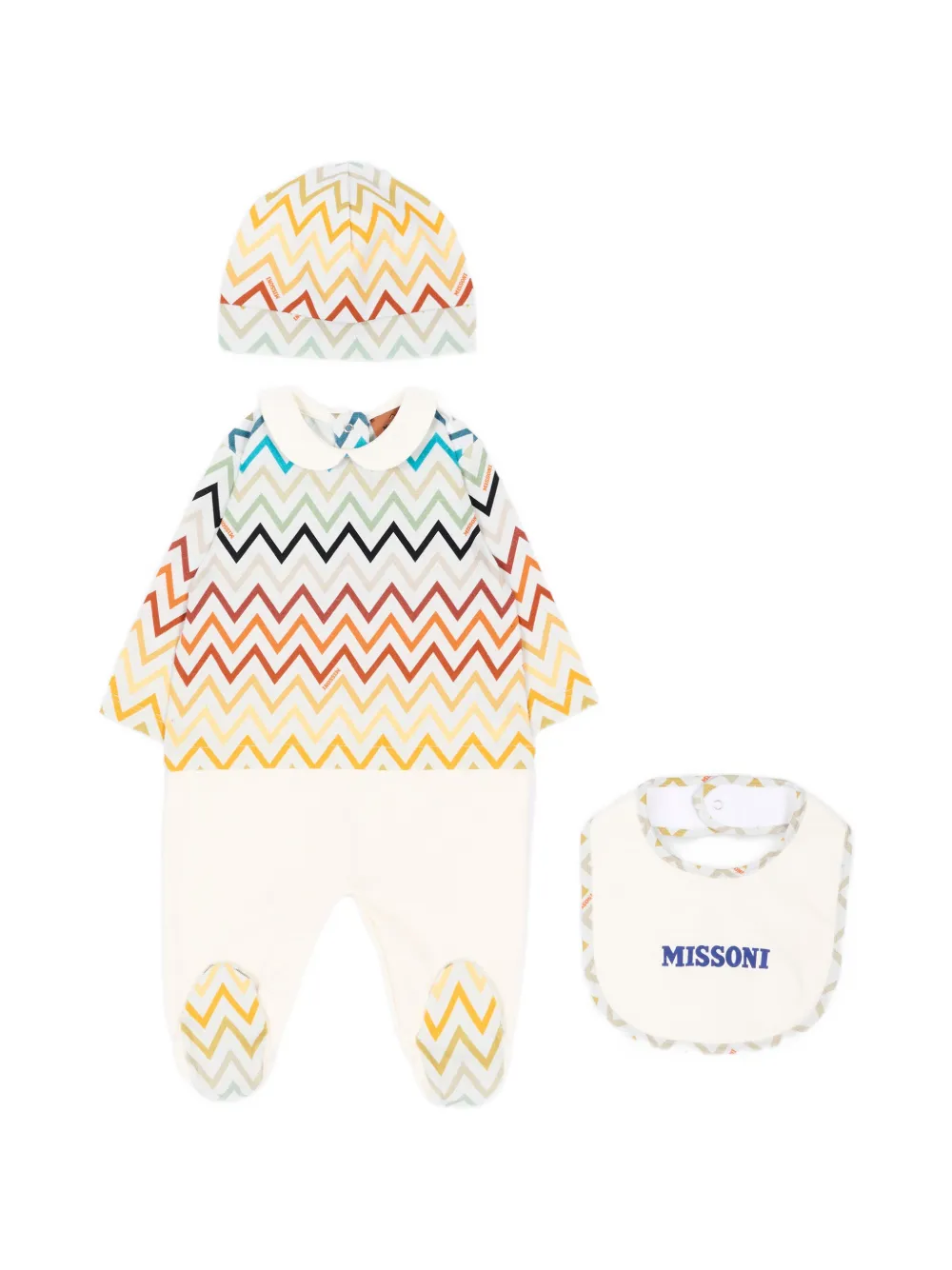 Missoni Zigzag-print Three-piece Baby Set In Neutral