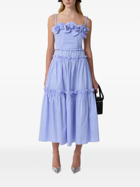 Aknvas floral-appliqué ruffled midi dress