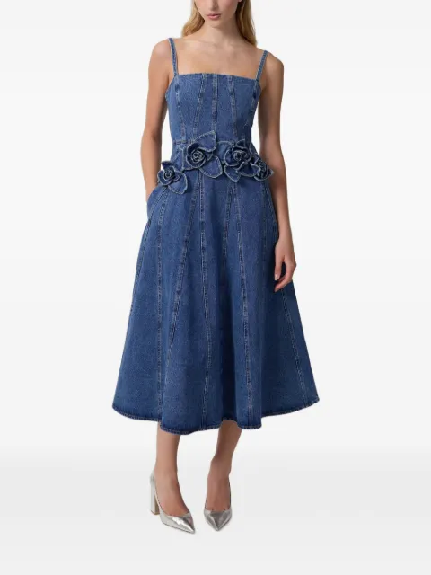 Aknvas Eryn floral-appliqué denim midi dress