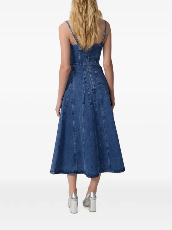 aknvas denim dress The Eryn in washed denim godet skirt Aknvas Eryn floral-appliqu Denim Midi