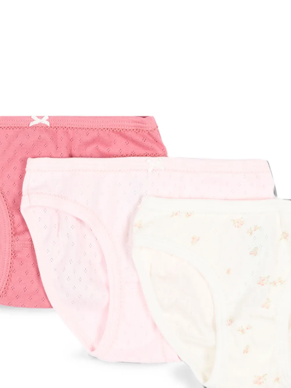 Petit Bateau Drie slips met bloemen-print en strik-detail Roze