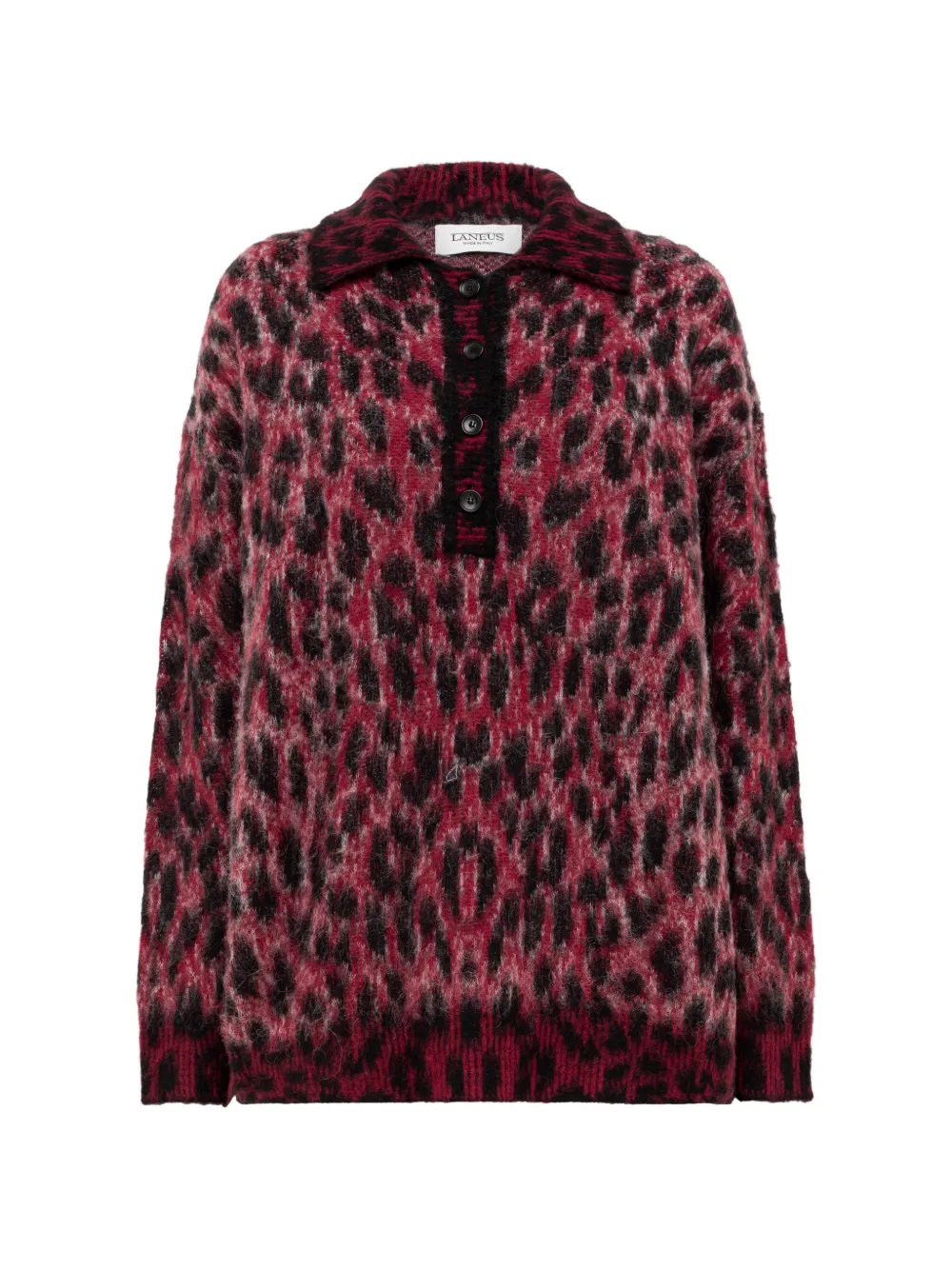 Laneus leopard-print brushed-knit polo shirt Rood