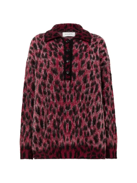 Laneus leopard-print brushed-knit polo shirt