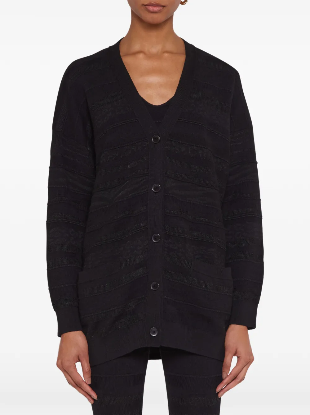 Laneus Vest met V-hals en jacquard Zwart