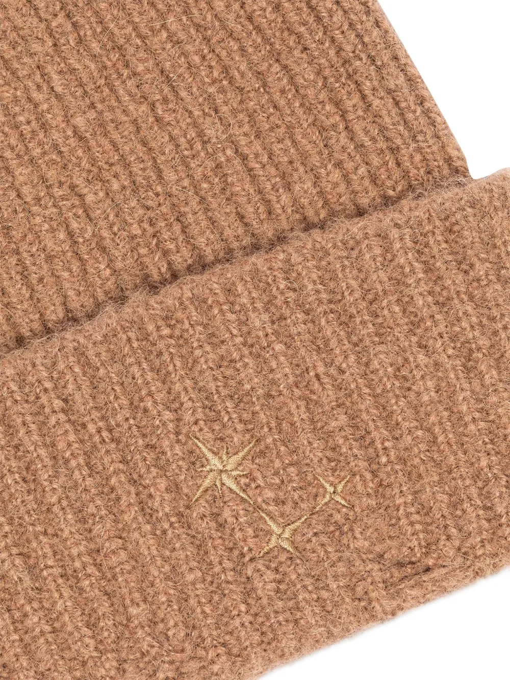 Laneus Ribgebreide muts met geborduurd logo Beige