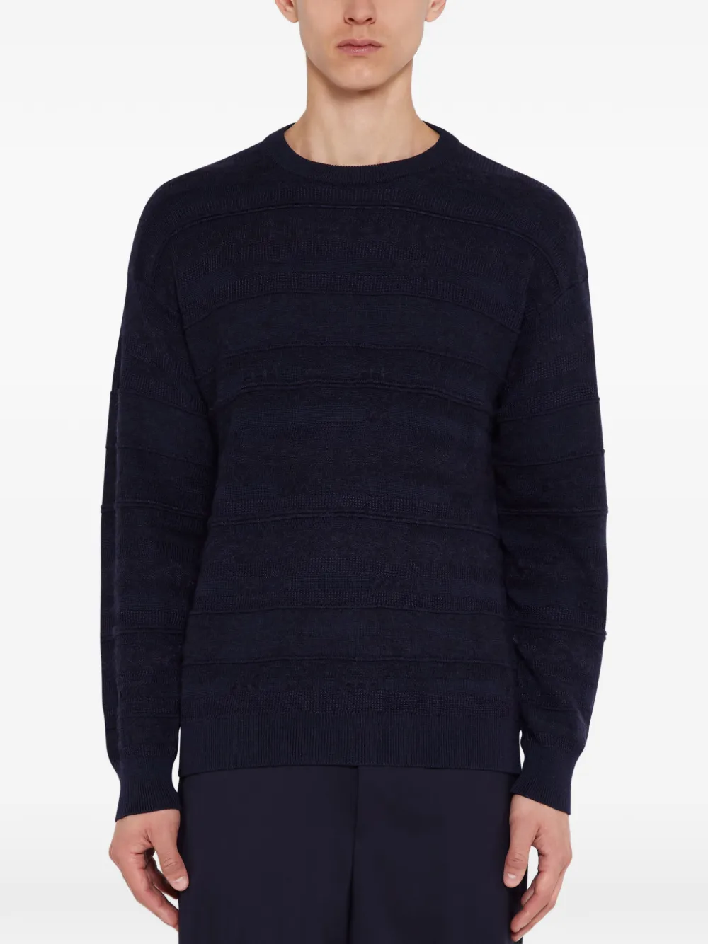 Laneus Trui met ronde hals en jacquard Blauw