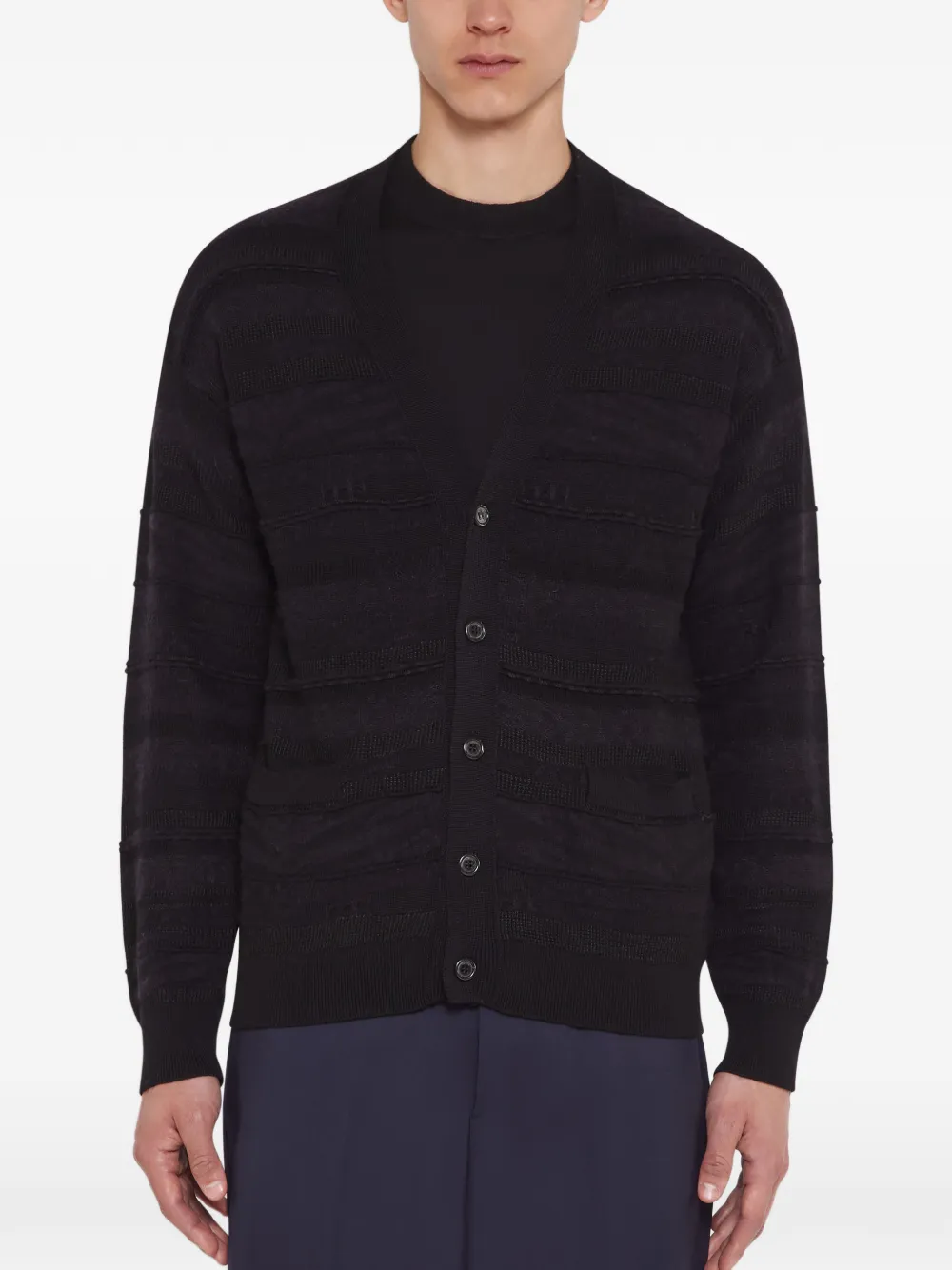 Laneus Gebreid vest met jacquard en knopen Zwart