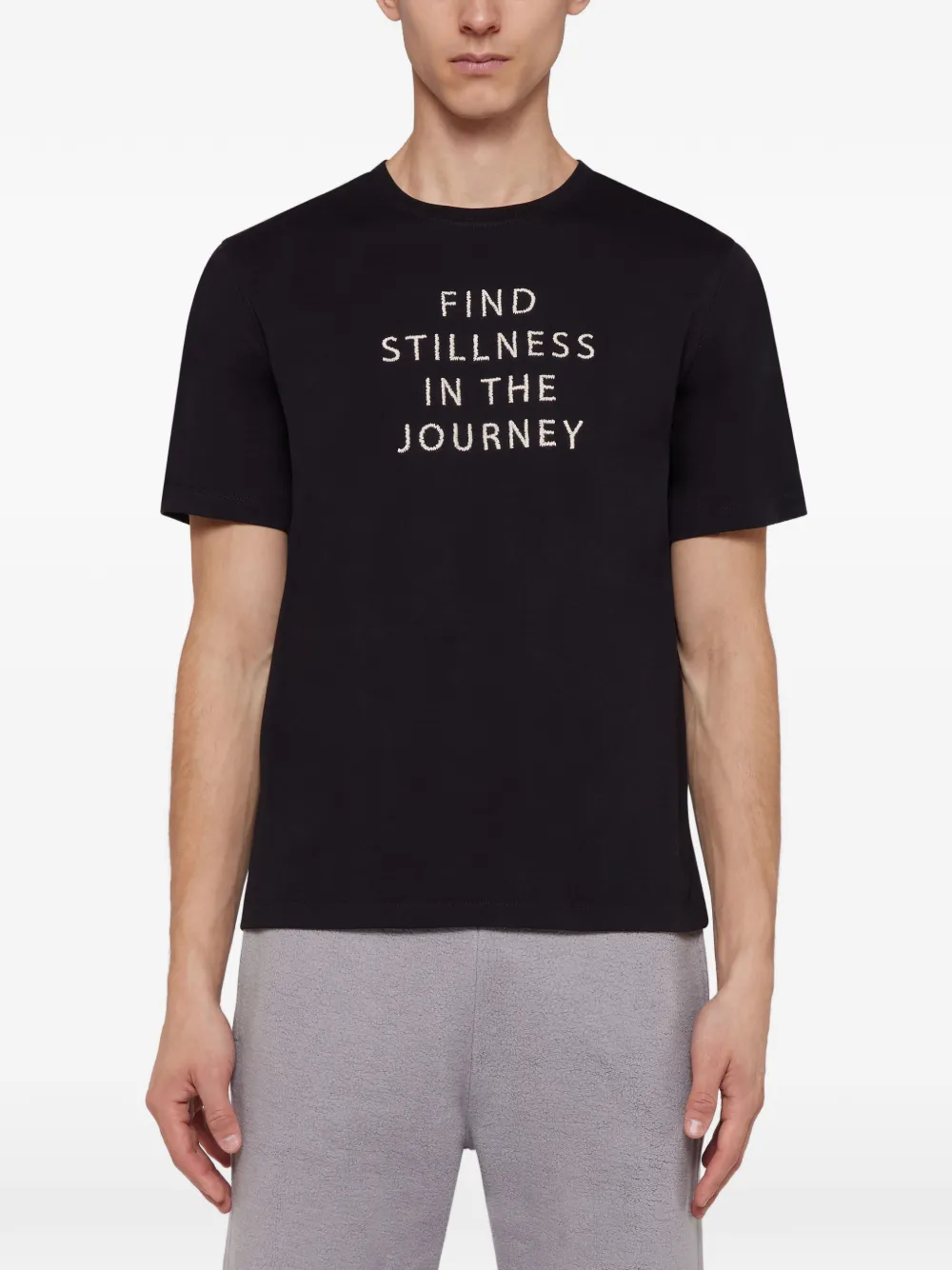 Laneus T-shirt met geborduurde tekst Zwart