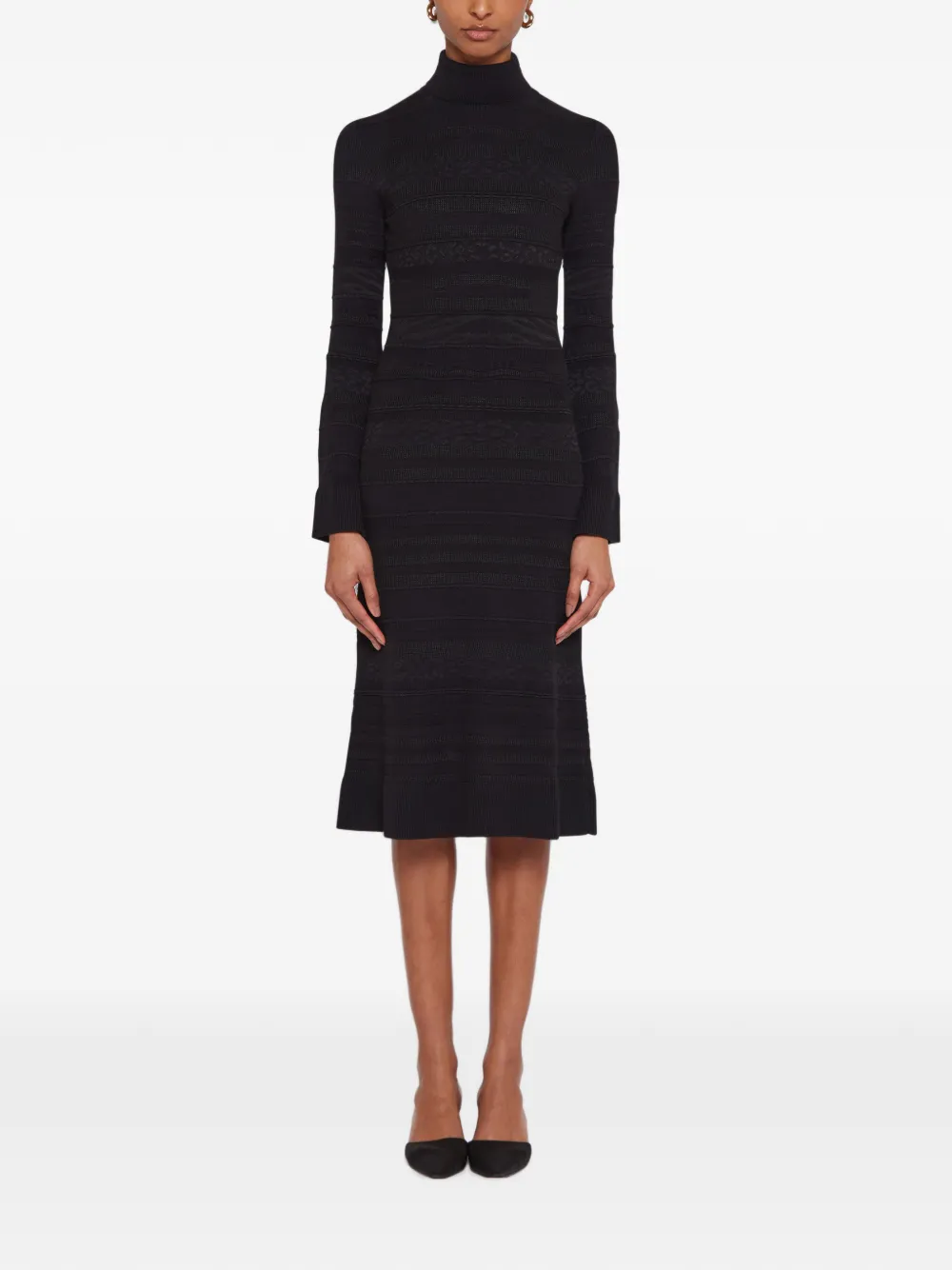 Laneus Gebreide midi-jurk met col en jacquard Zwart