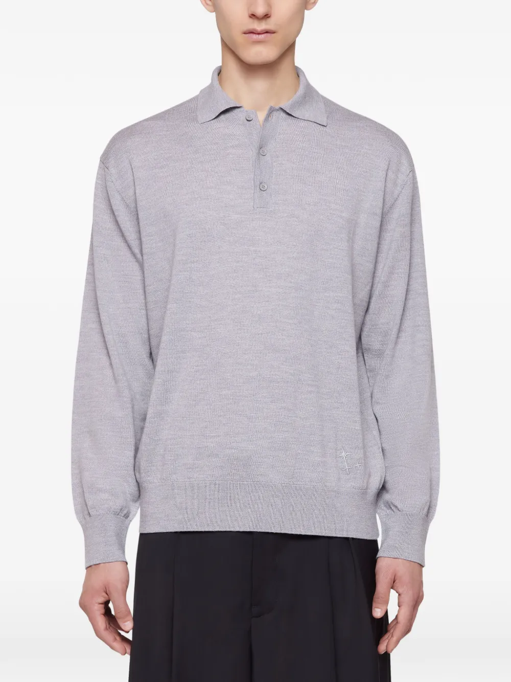 Laneus Poloshirt met geborduurde ster en lange mouwen Grijs