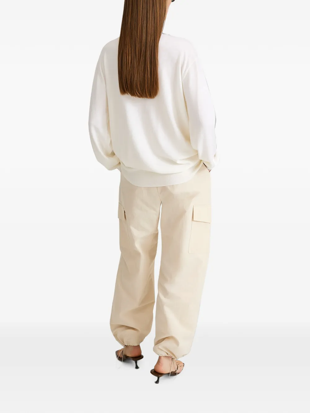 Stylein Drawstring-cuff Elasticated Cargo Pants In Neutral