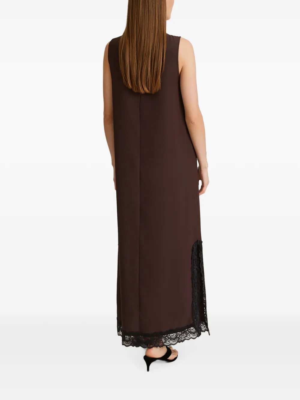 Stylein Malea mouwloze maxi-jurk met kanten afwerking Bruin