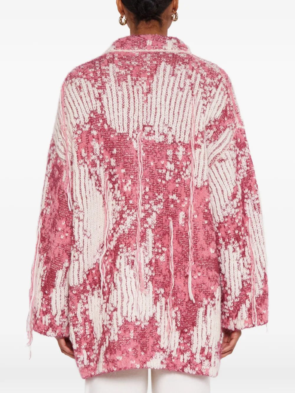 Laneus Gebreid vest met franje en jacquard Roze