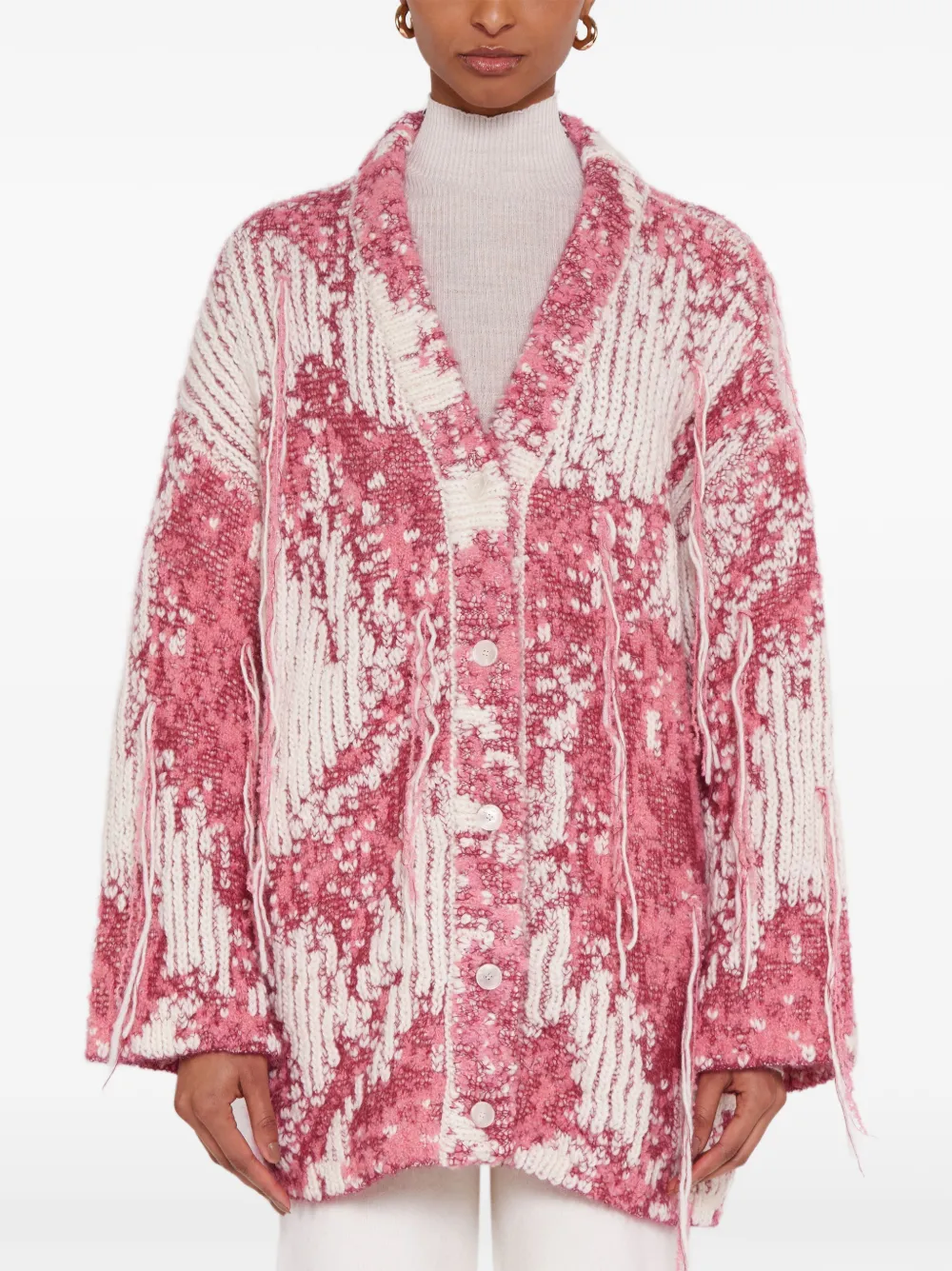 Laneus Gebreid vest met franje en jacquard Roze