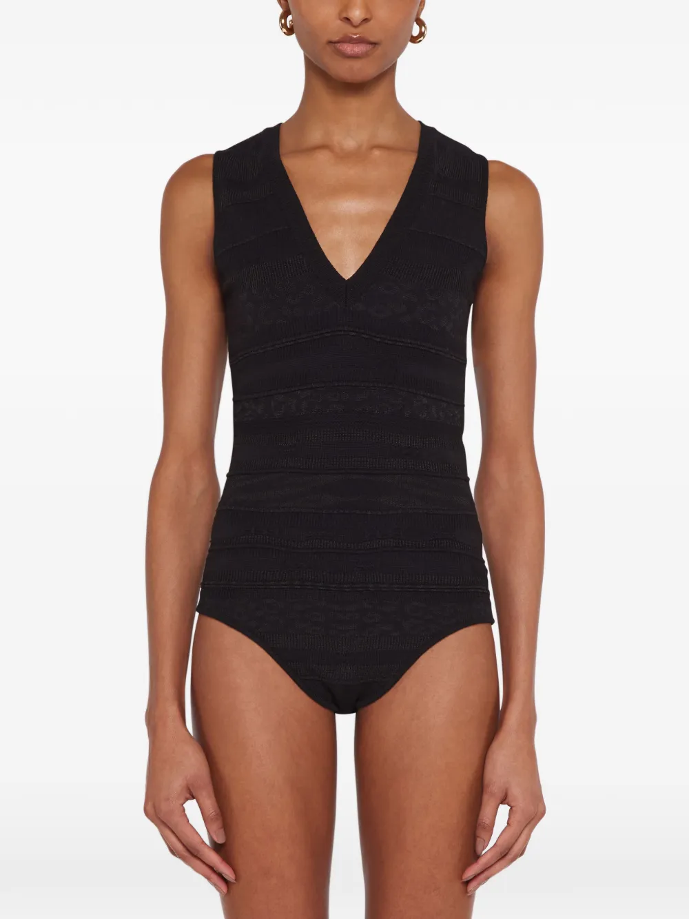 Laneus Slim-fit body met jacquard Zwart