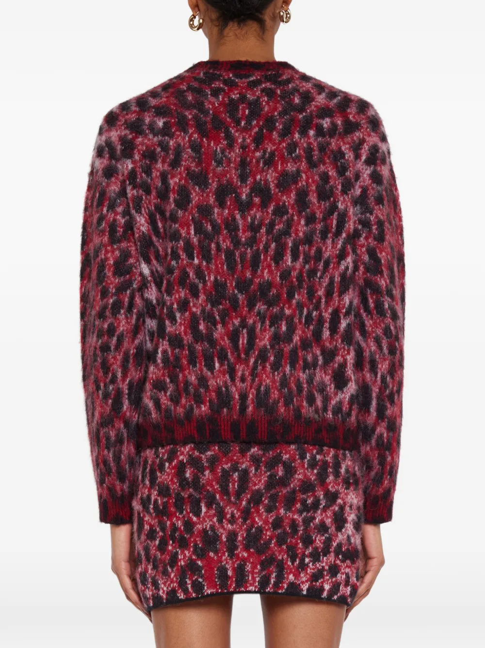 Laneus Geborsteld gebreide trui met luipaard-print Rood