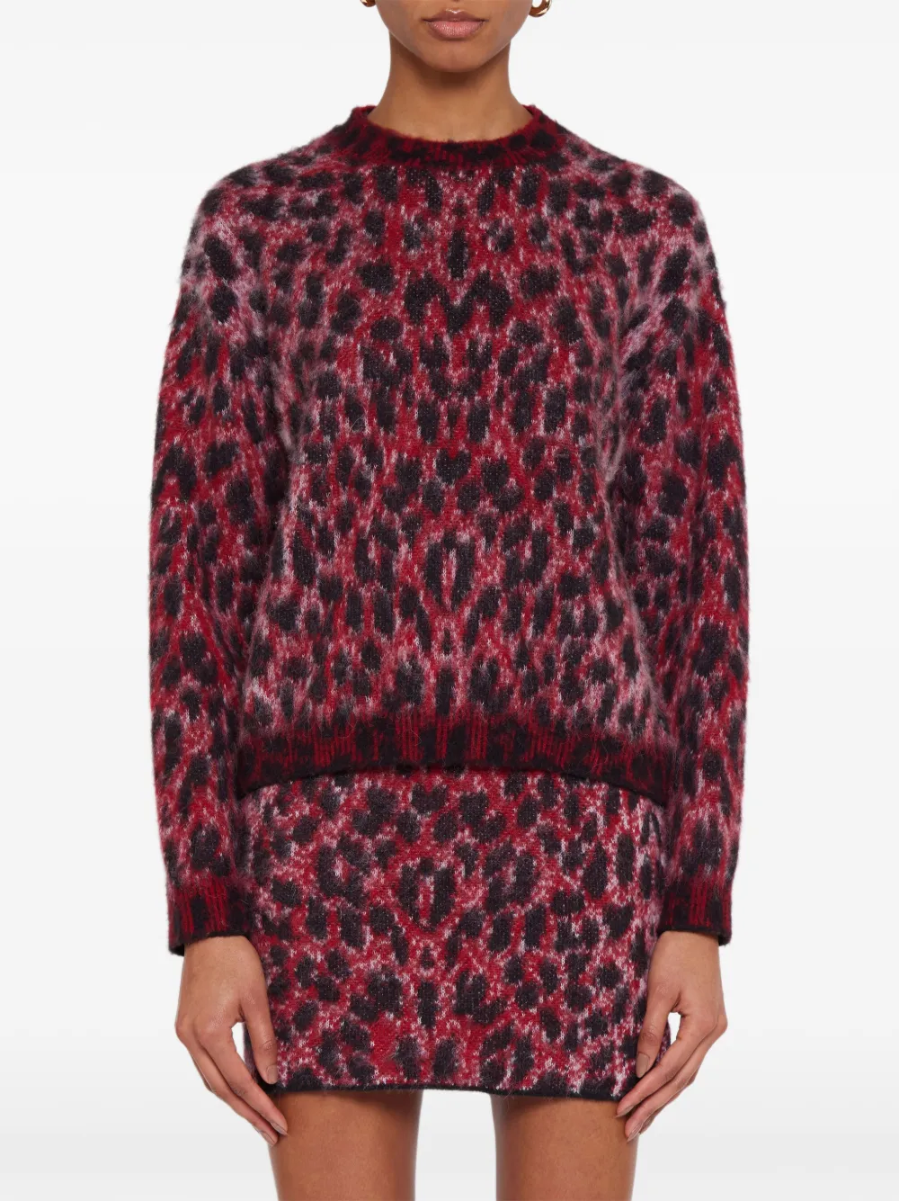 Laneus Geborsteld gebreide trui met luipaard-print Rood