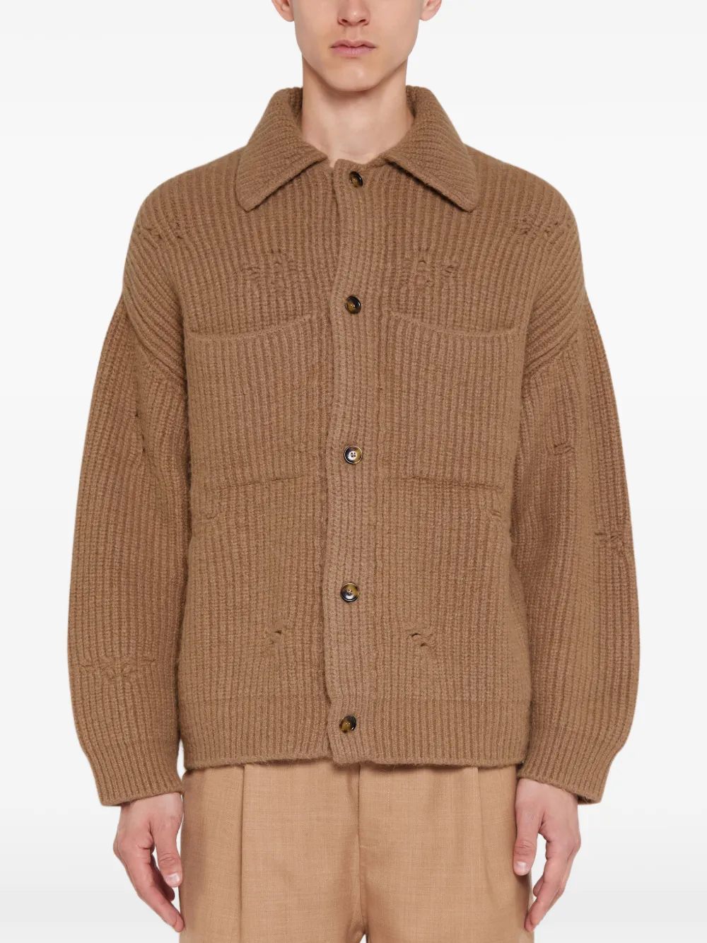 Laneus Ribgebreid gerafeld vest Bruin