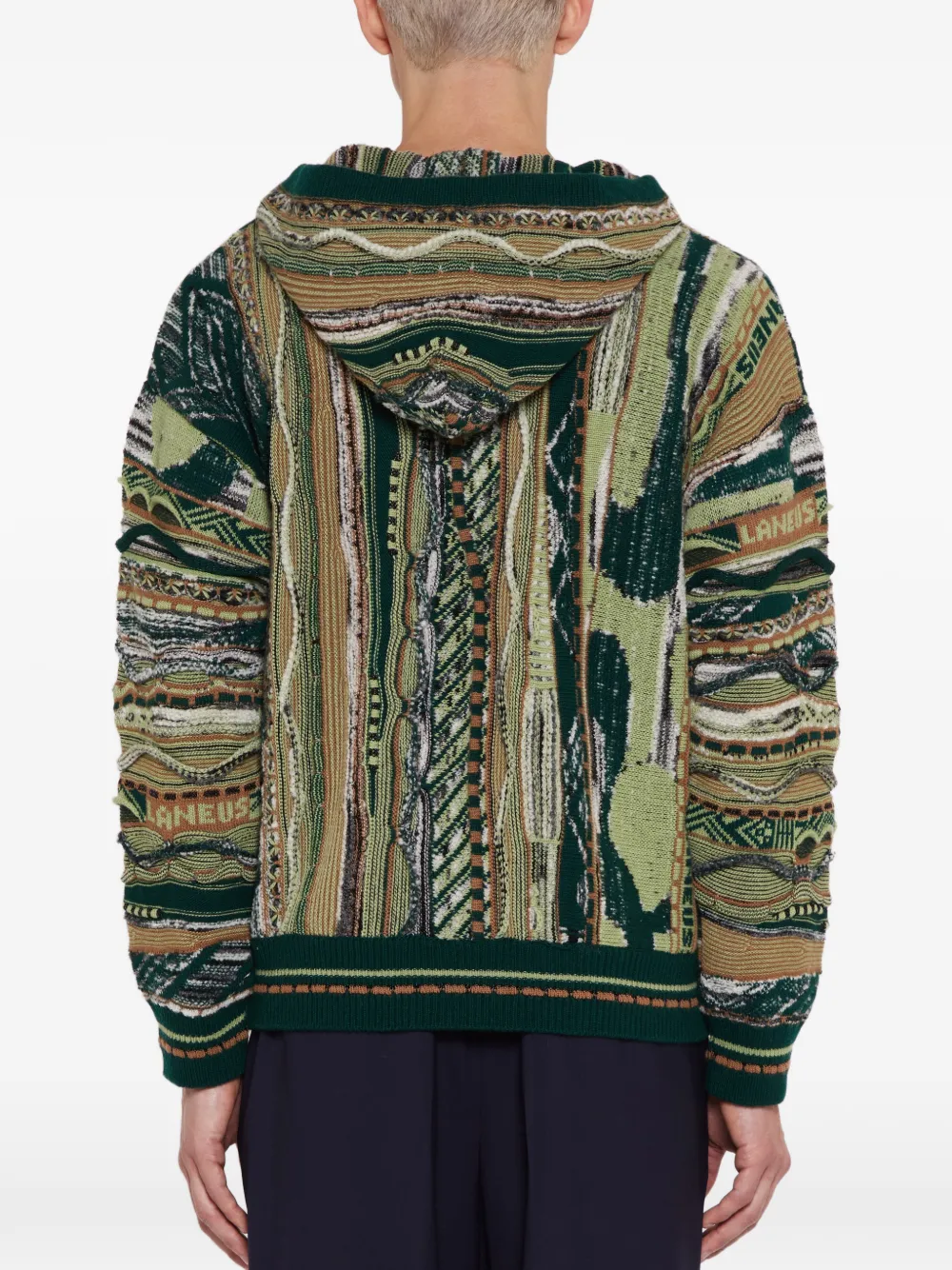 Laneus jacquard-knit boxy hoodie Groen
