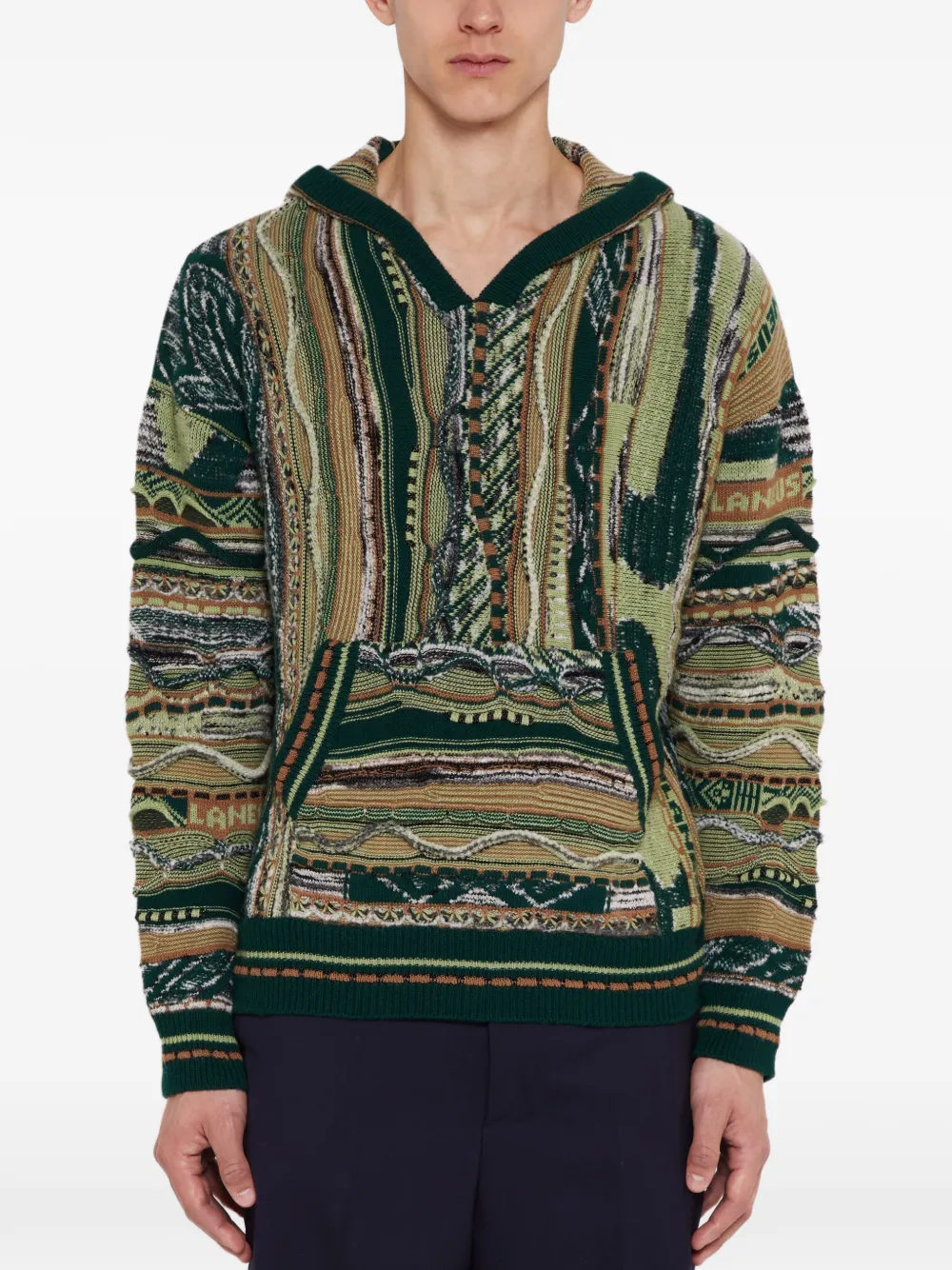 Laneus jacquard-knit boxy hoodie Groen