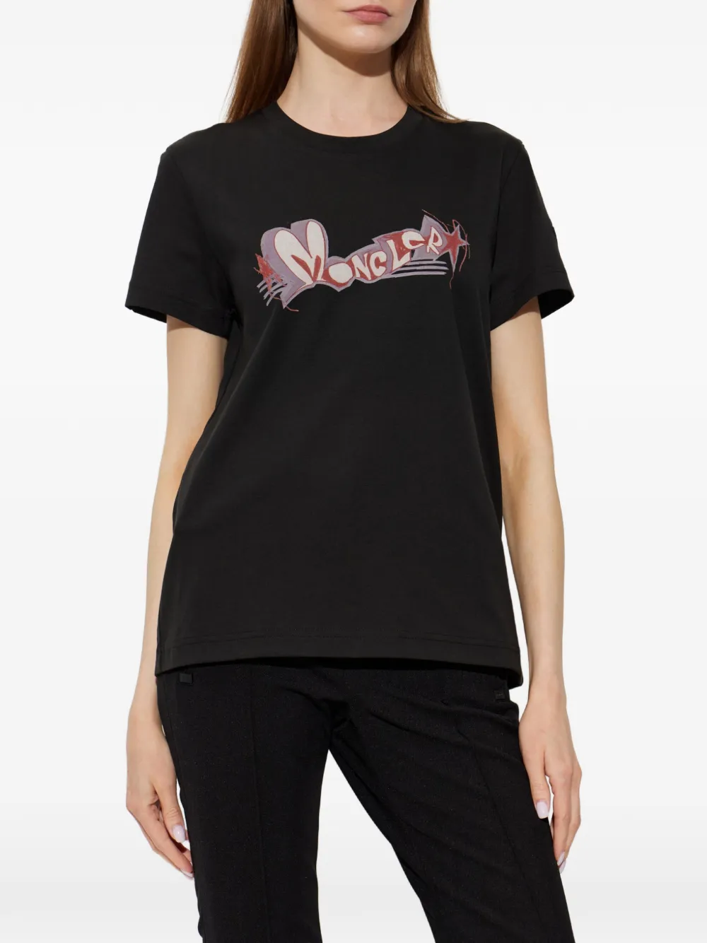 Moncler T-shirt met logoprint Zwart