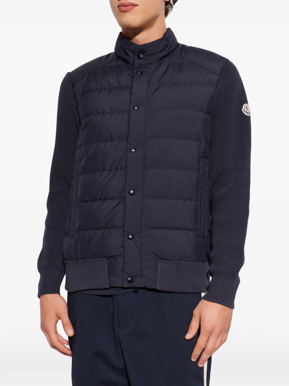 Moncler Jack met hoge hals en gewatteerde voorkant Blauw