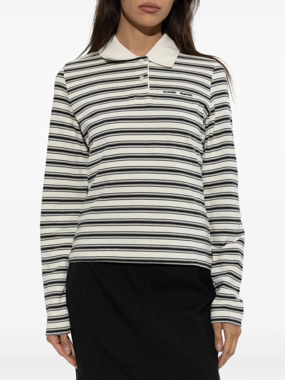 SAMSOE Sadonell gestreept poloshirt met lange mouwen Beige