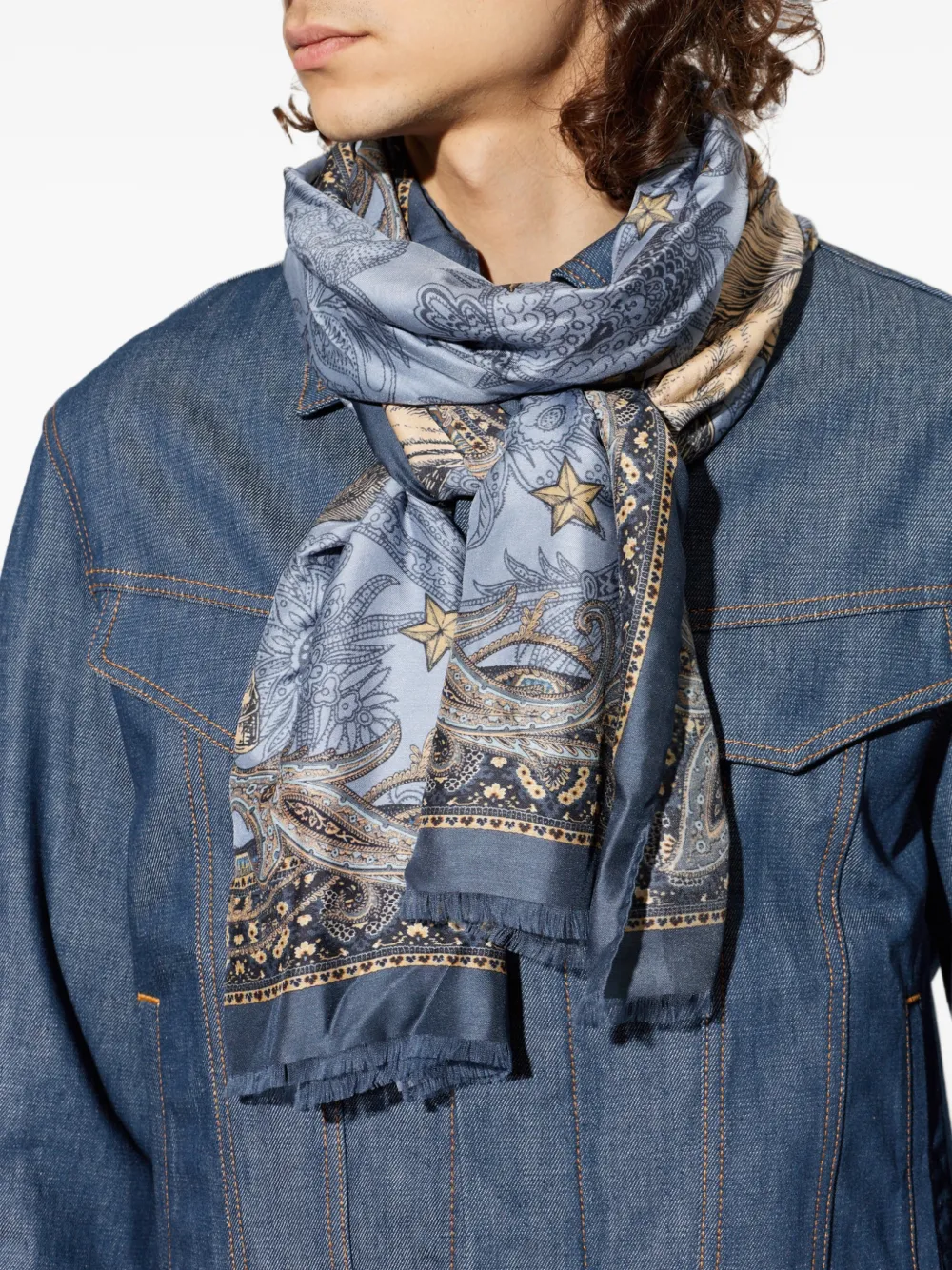 ETRO Pegasus sjaal met paisley print Blauw