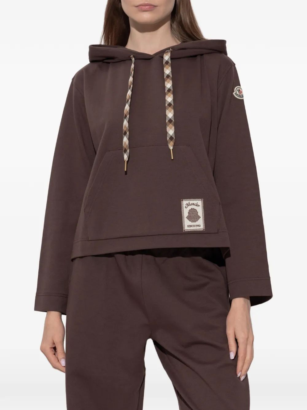 Moncler Sweater met capuchon van katoenblend Bruin