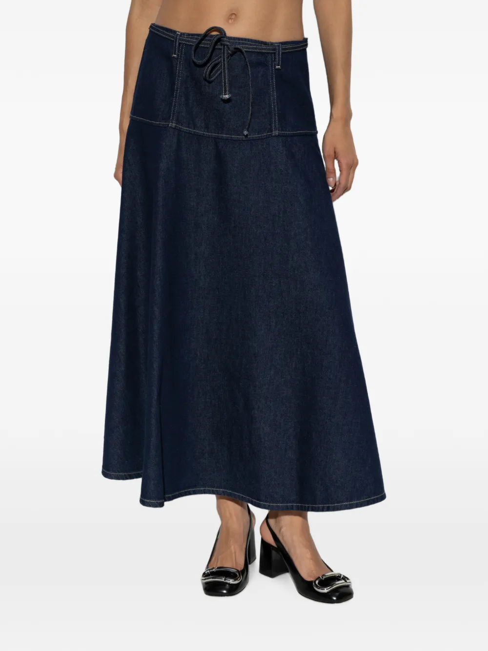 SAMSOE Satilly midi-rok met trekkoordsluiting Blauw