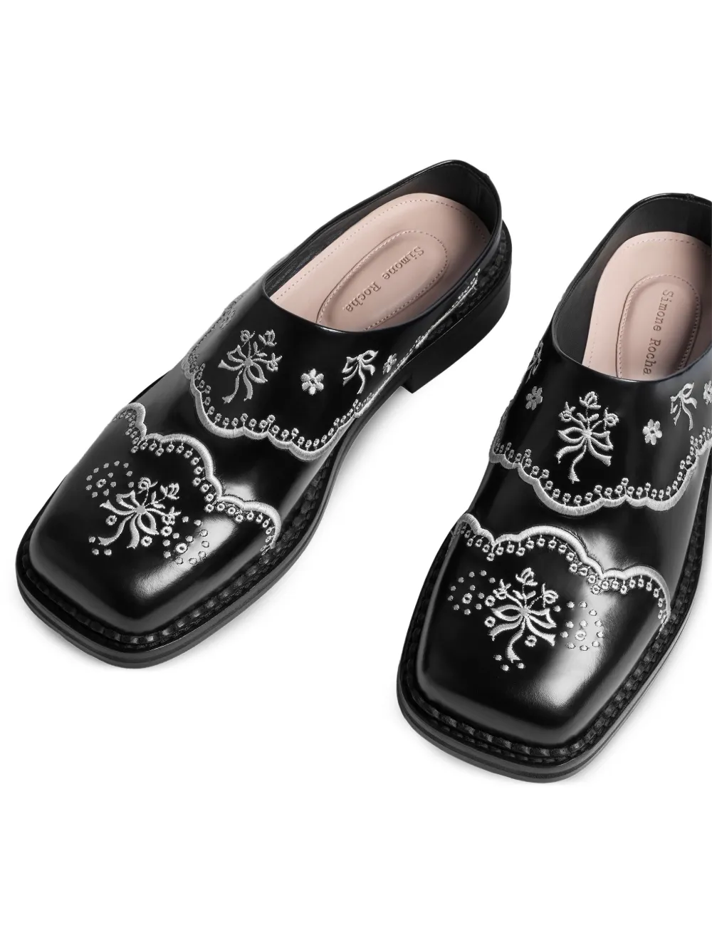 Simone Rocha embroidered leather mules Zwart