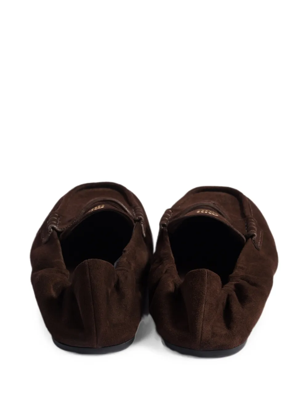 Miu Suède loafers met ruches Bruin