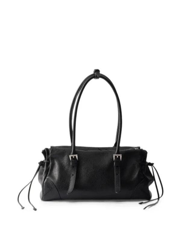 Prada logo-plaque buckle-detail Shoulder Bag | Black | FARFETCH