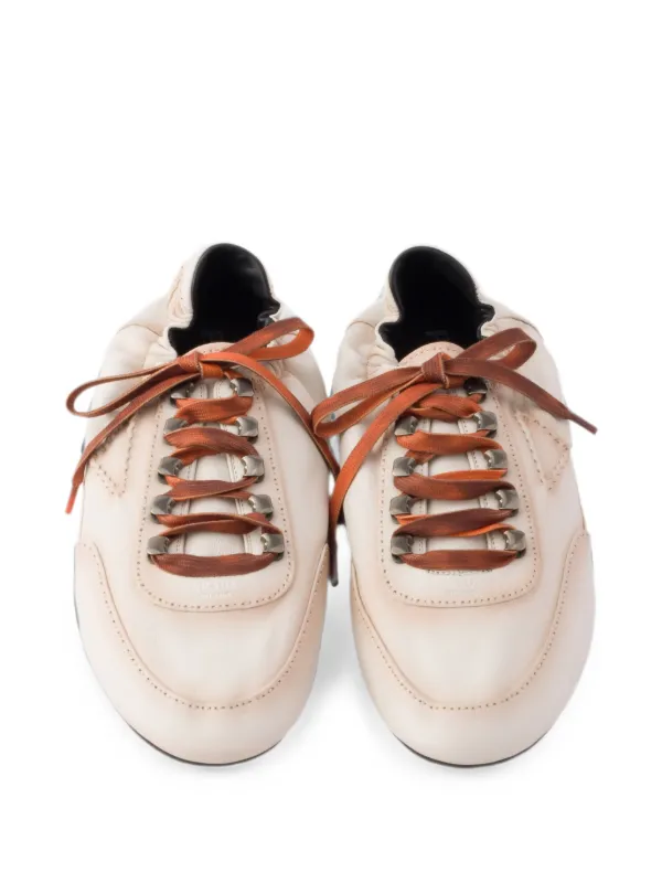 Prada Collapse Antiqued Nappa Leather Sneakers With Hooks