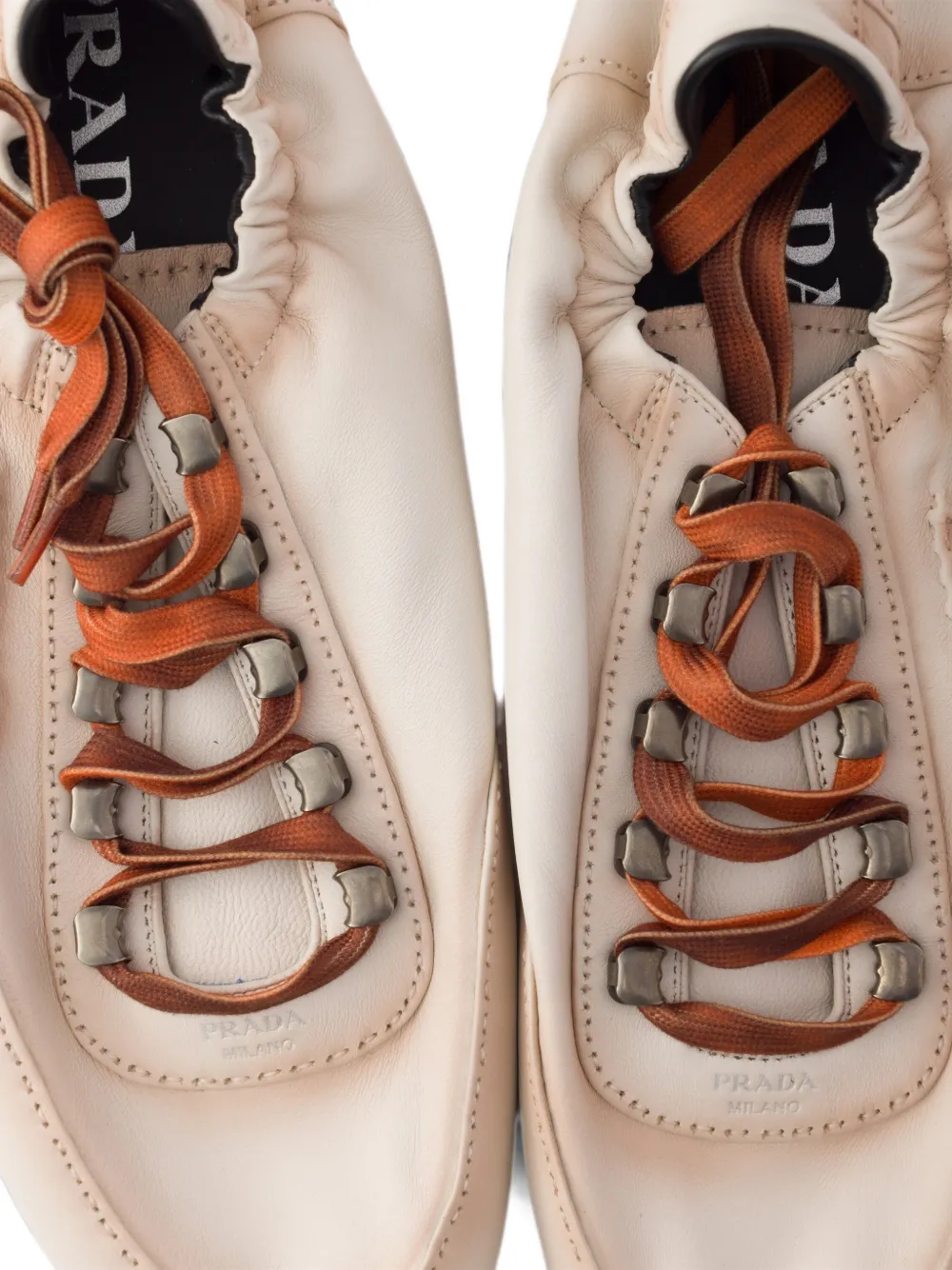 Prada Collaps nappa leren sneakers met haken Beige