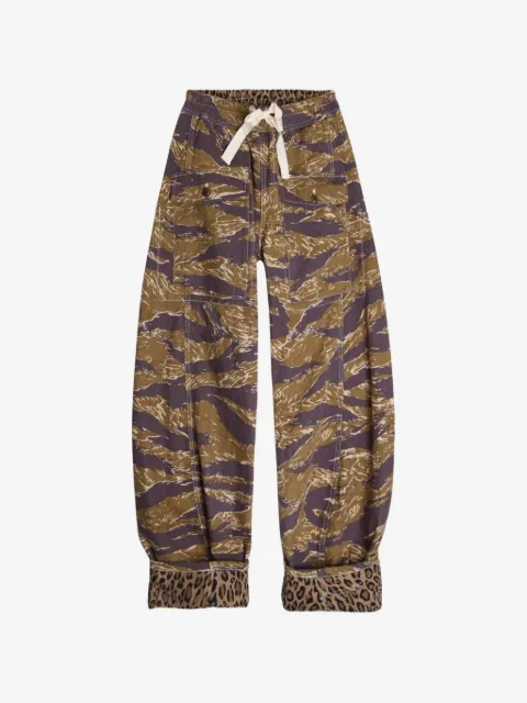 R13 reversible leopard-stripe trousers