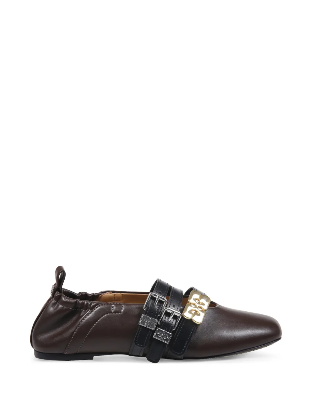 GANNI buckle-strap ballet flats - Marrone