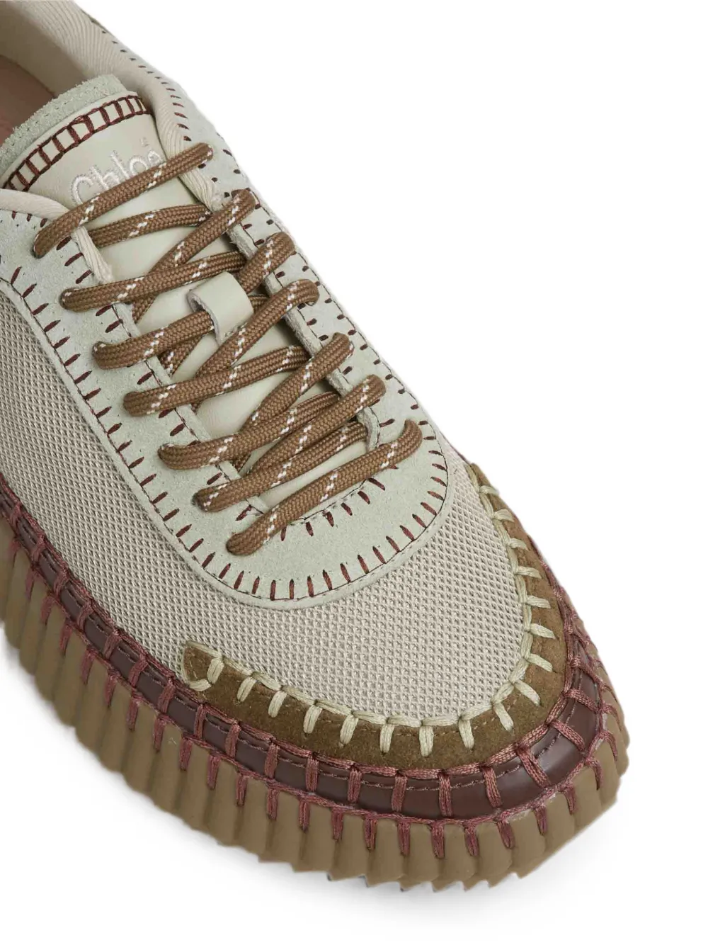 Chloé Nama whipstitch-trim fluted-sole sneakers Beige
