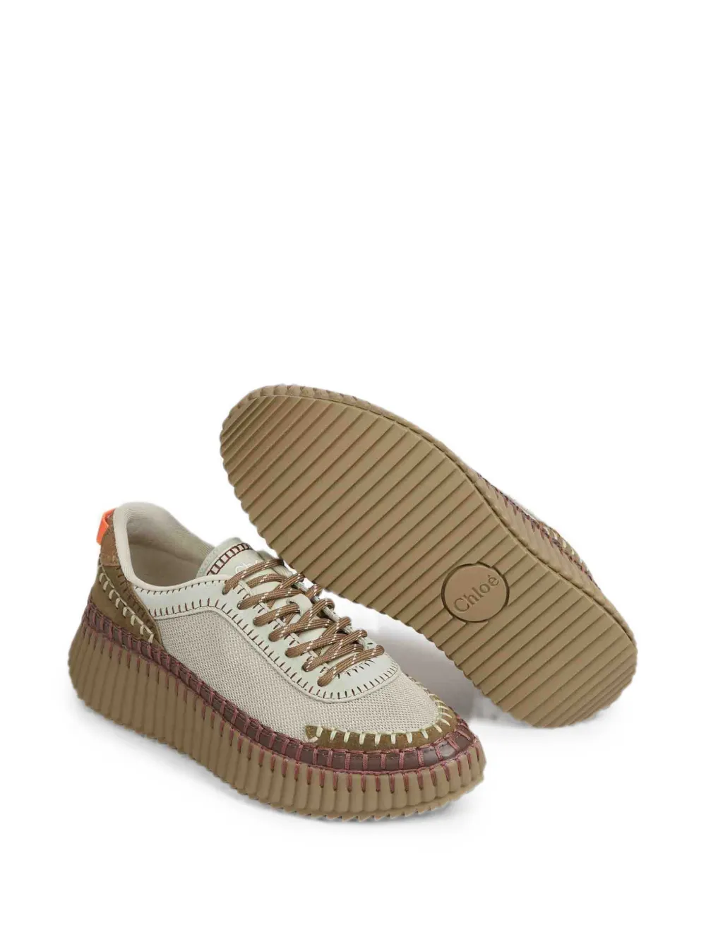 Chloé Nama whipstitch-trim fluted-sole sneakers Beige