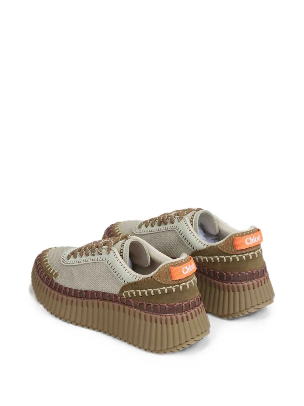 Chloé Nama whipstitch-trim fluted-sole sneakers Beige