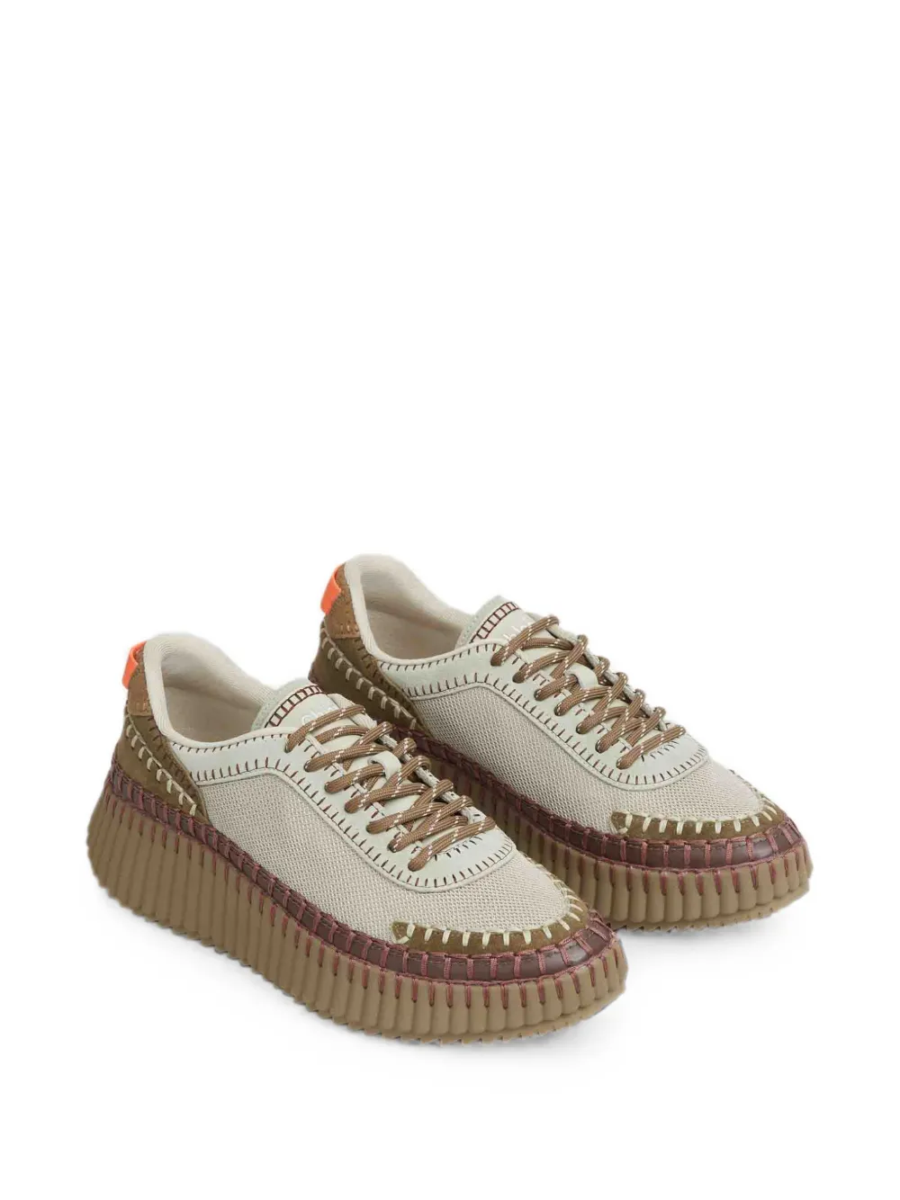 Chloé Nama whipstitch-trim fluted-sole sneakers Beige
