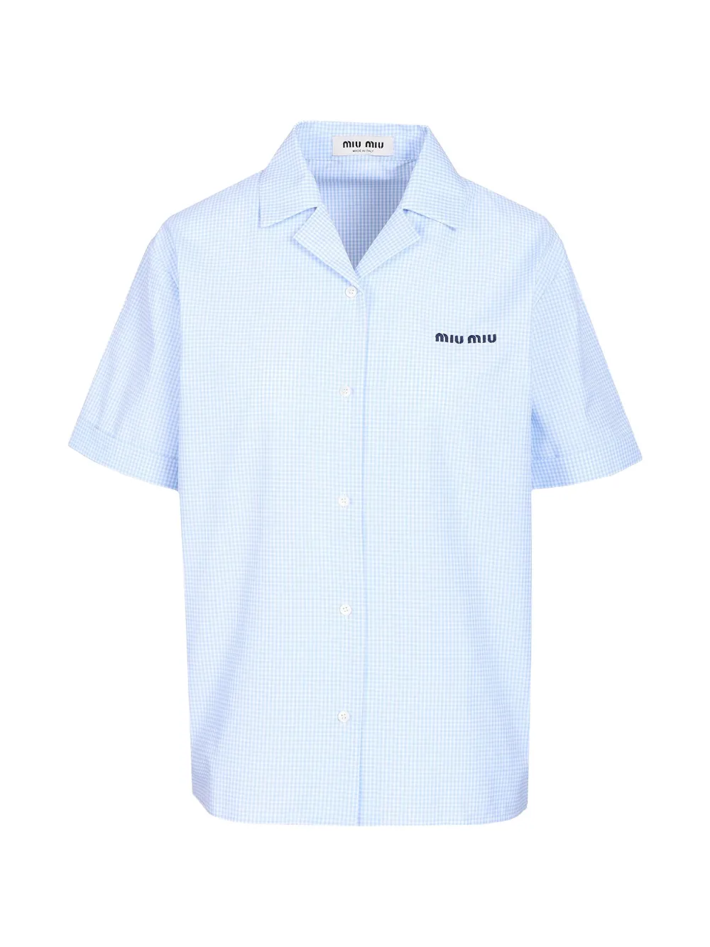 Miu Miu gingham-check logo-embroidered shirt - Blau