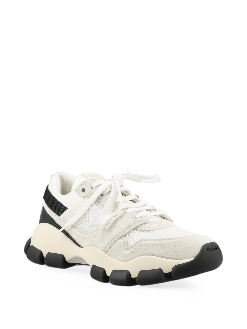 Prada logo-patch panelled sneakers Beige