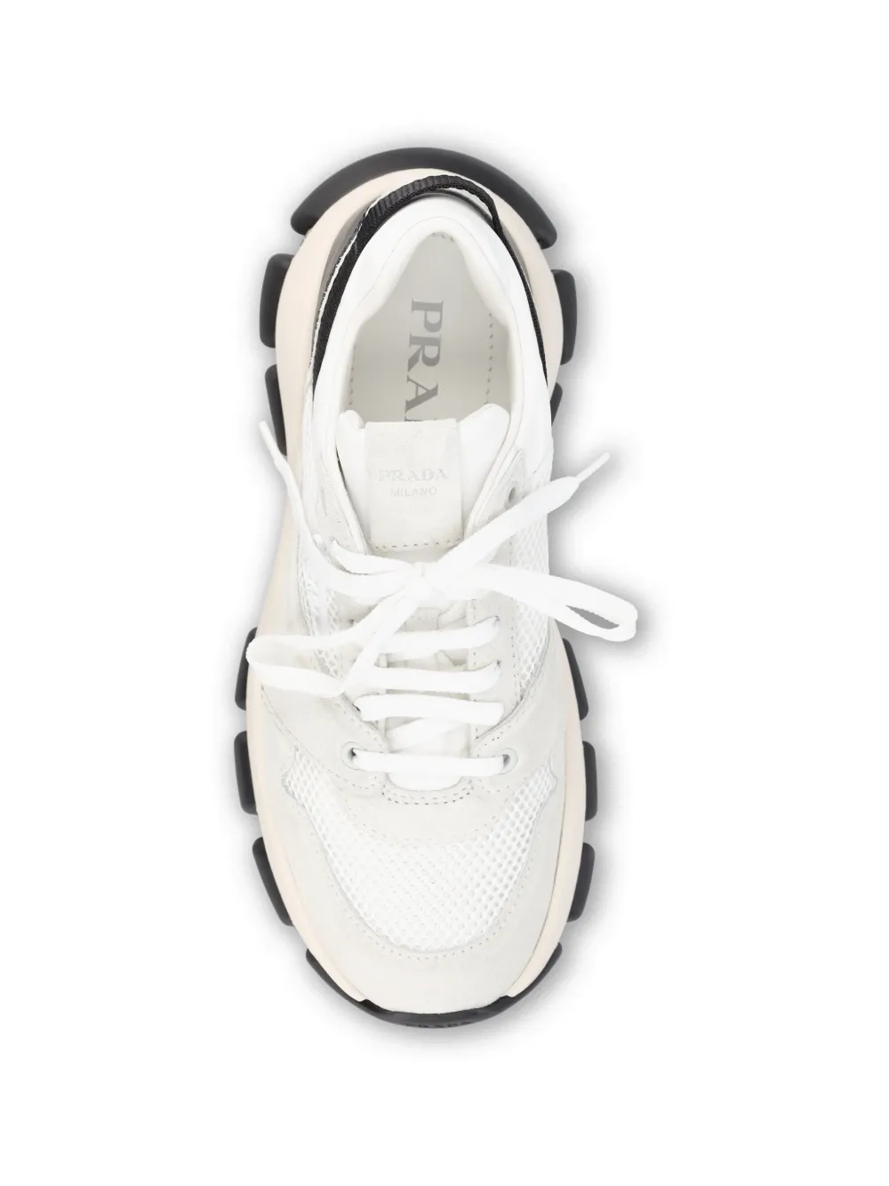Prada logo-patch panelled sneakers Beige