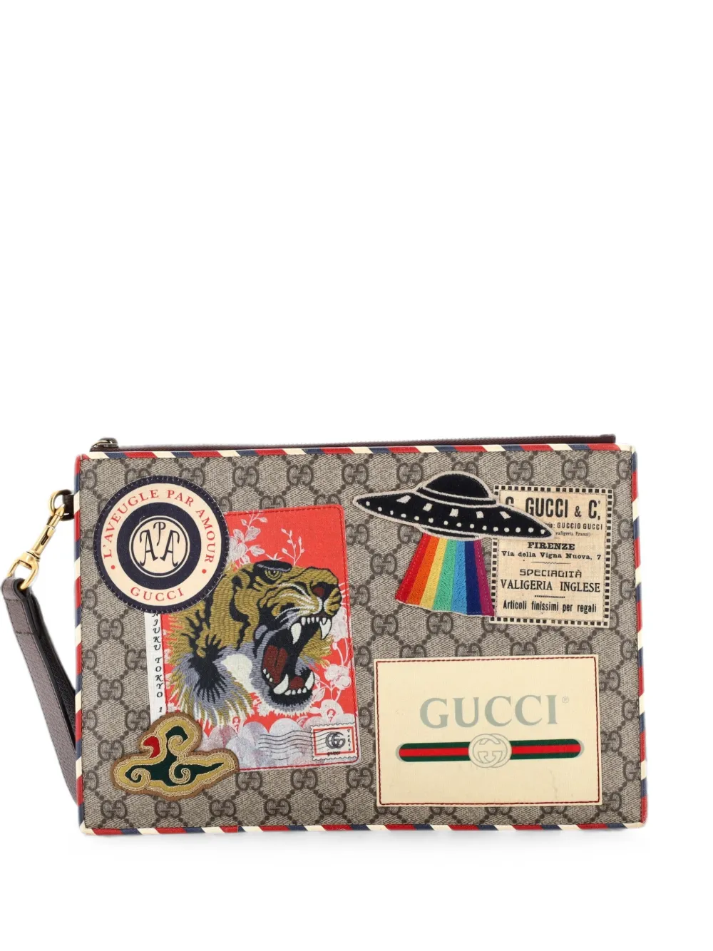 Gucci Pre-Owned Clutch Courrier in tela cerata GG con applicazione - Marrone
