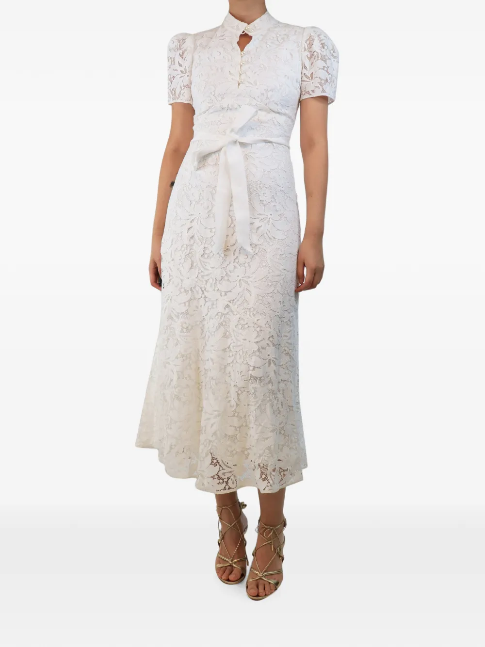 ERDEM 로렌 레이스 퍼프 소매 미디 드레스 | 화이트 | Image 1